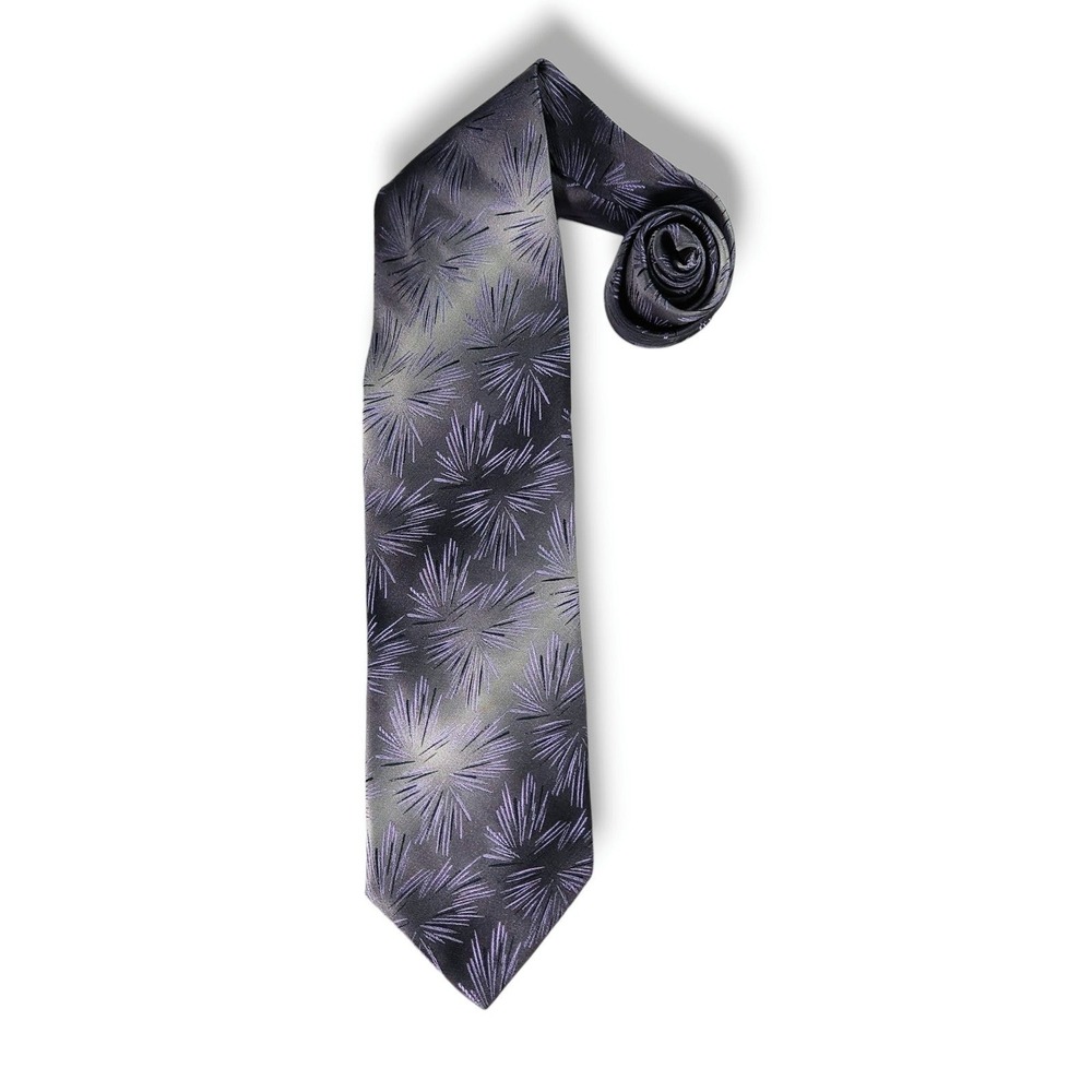 Zanetti Cravatte Silk Necktie Floral Starburst Jacquard Gray Purple Italy OS
